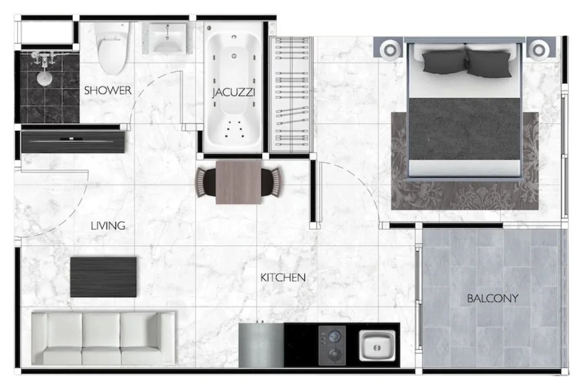 1 bedroom 34 sqm floor plan