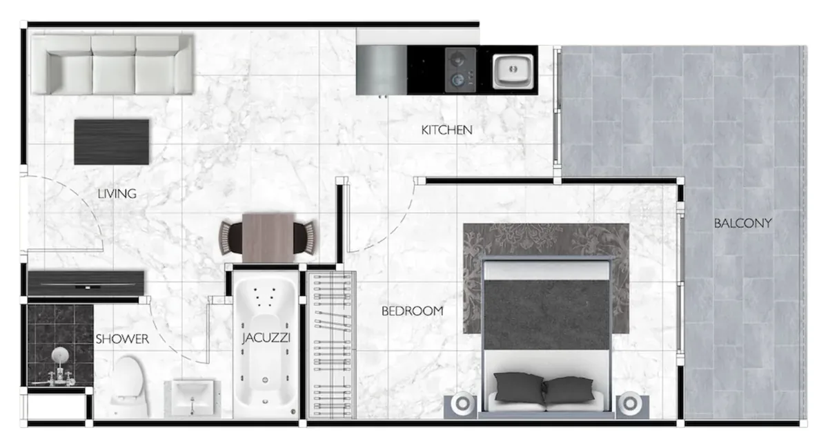 1 bedroom 43.5 sqm floor plan