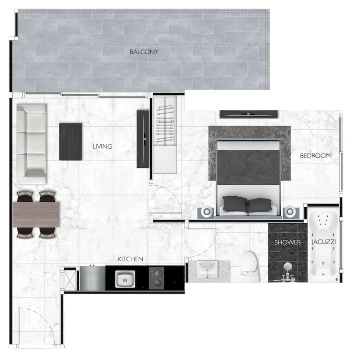1 bedroom 52 sqm floor plan