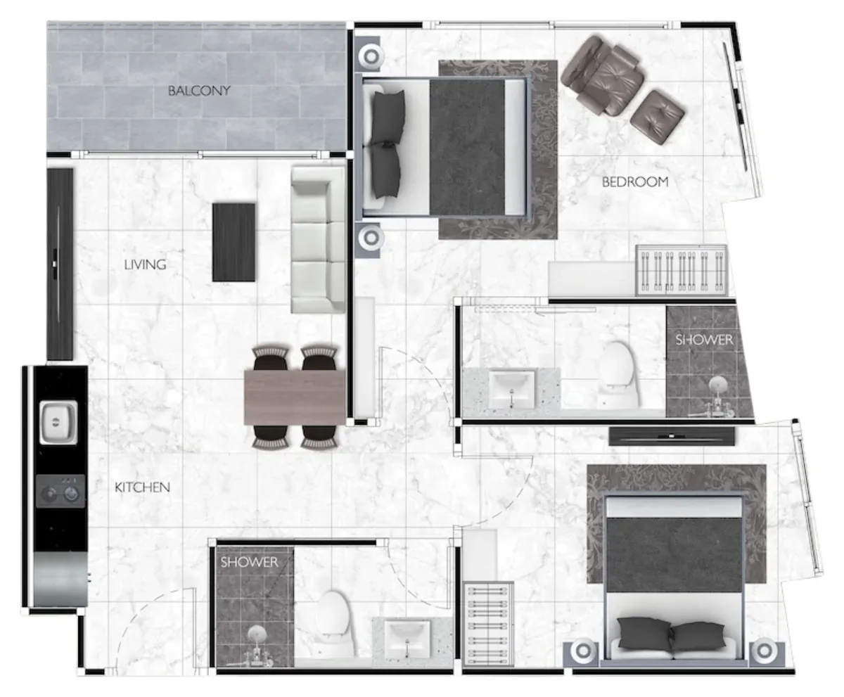 2 bedroom 60 sqm floor plan