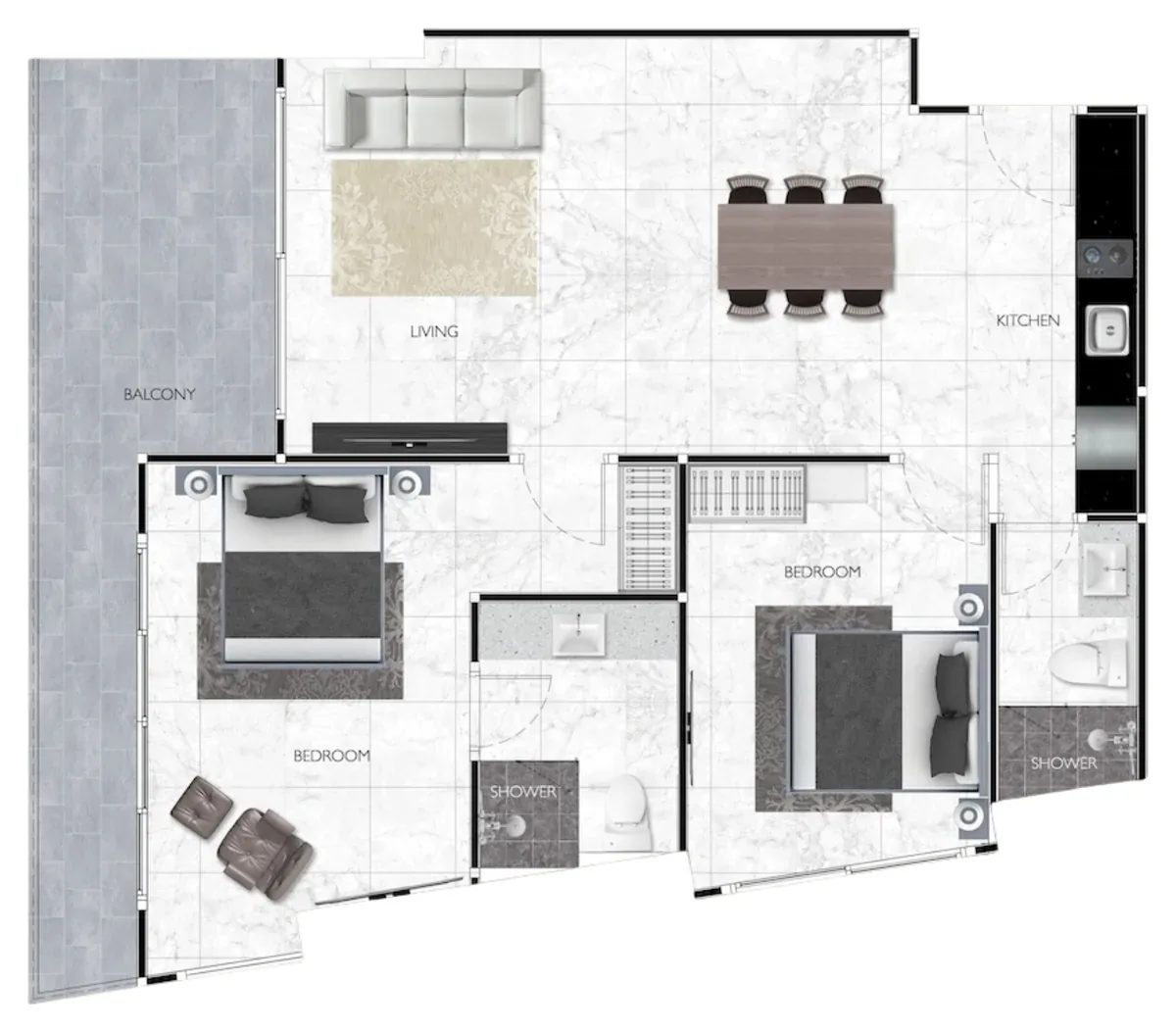2 bedroom 92 sqm floor plan