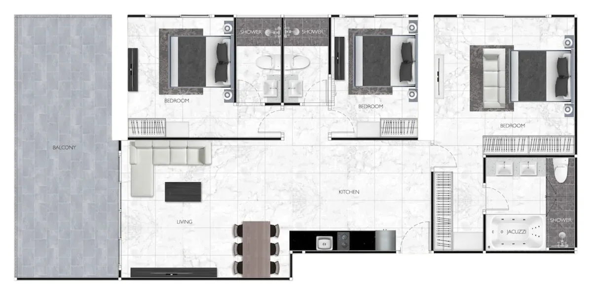 3 bedroom 132 sqm floor plan