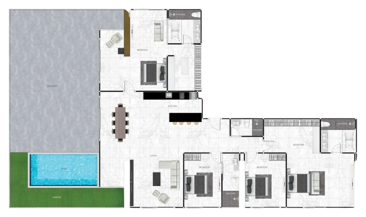 4 bedroom 355 sqm private pool floor plan