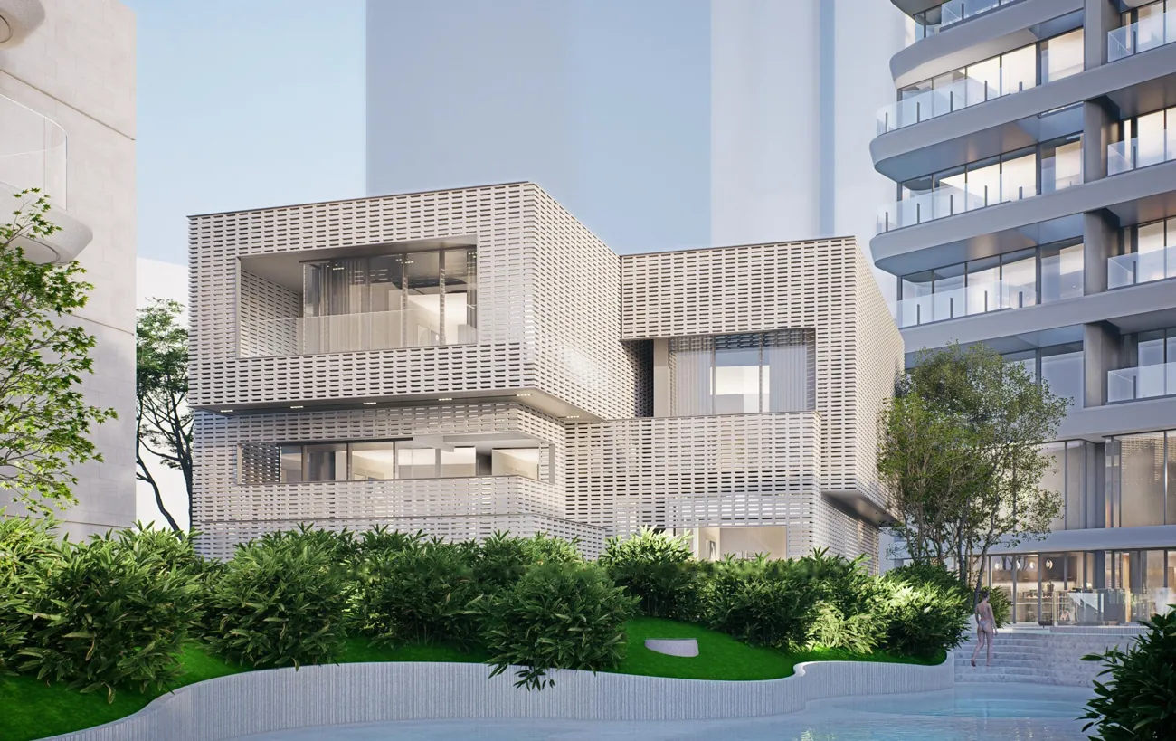 Soondri beachfront villa with screened facade and gardens