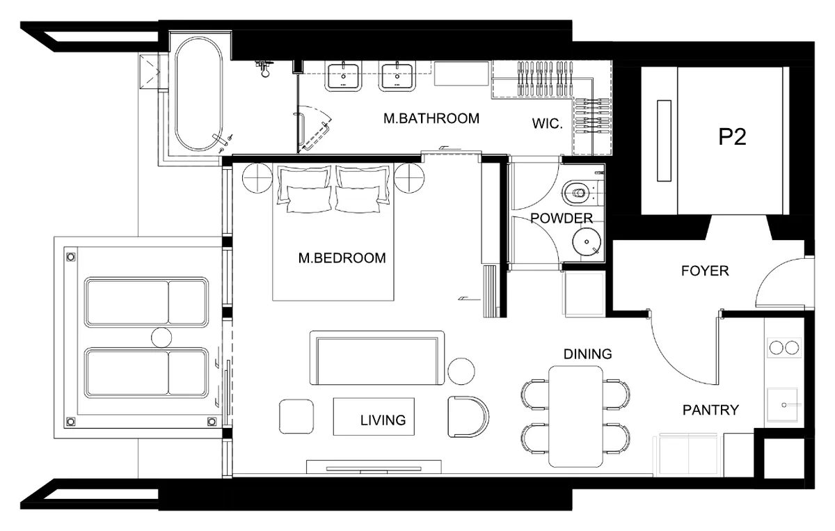 Soondri Wongamat 1 bedroom 55.2 sqm floor plan