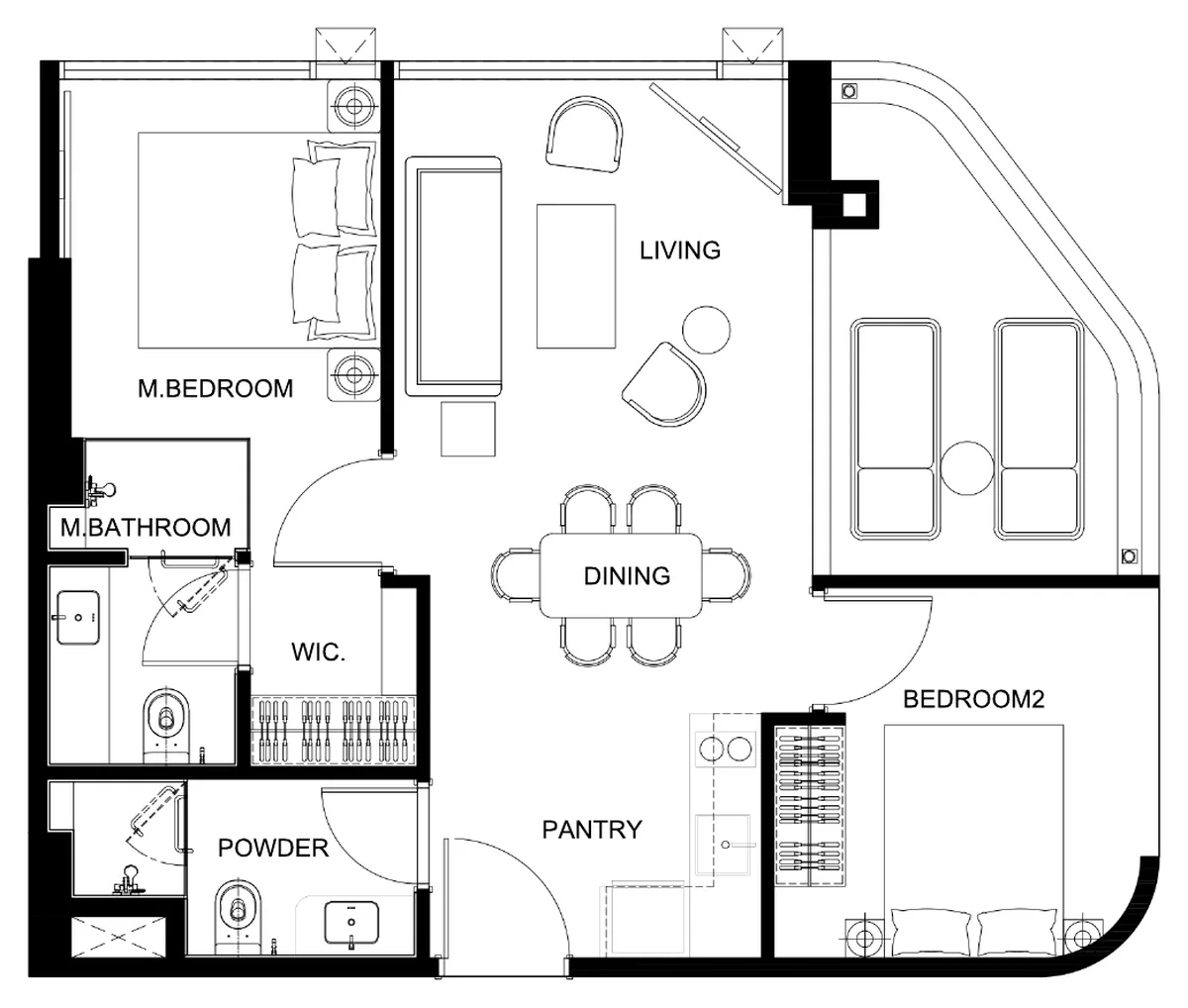 Soondri Wongamat 2 bedroom 63.8 sqm floor plan