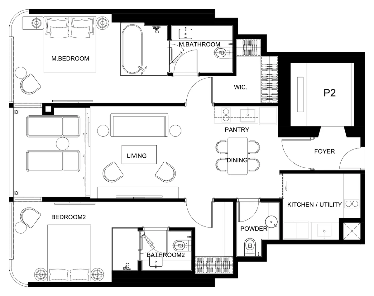 Soondri Wongamat 2 bedroom 89.3 sqm floor plan