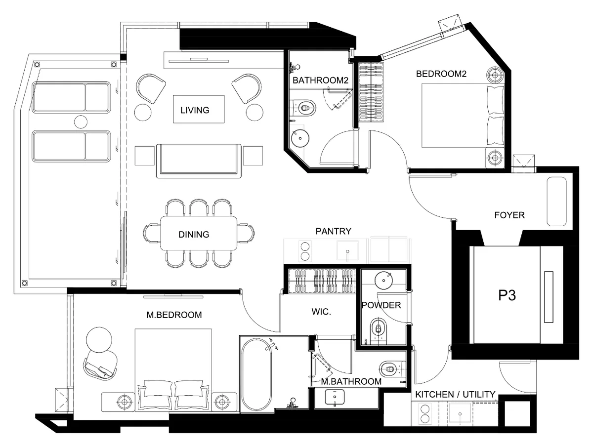 Soondri Wongamat 2 bedroom 94.8 sqm floor plan