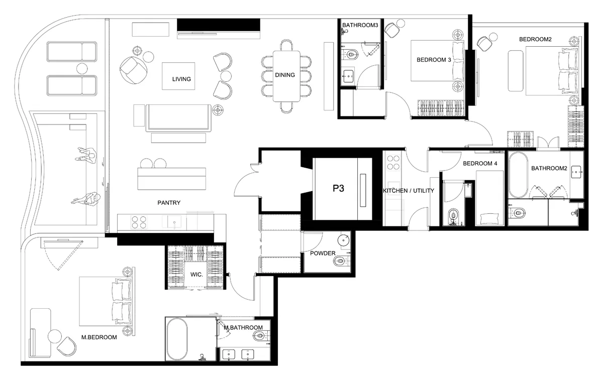 Soondri Wongamat 3 bedroom penthouse 193.55 sqm floor plan