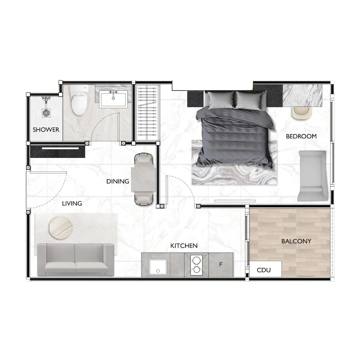 1 bedroom 34 sqm floor plan
