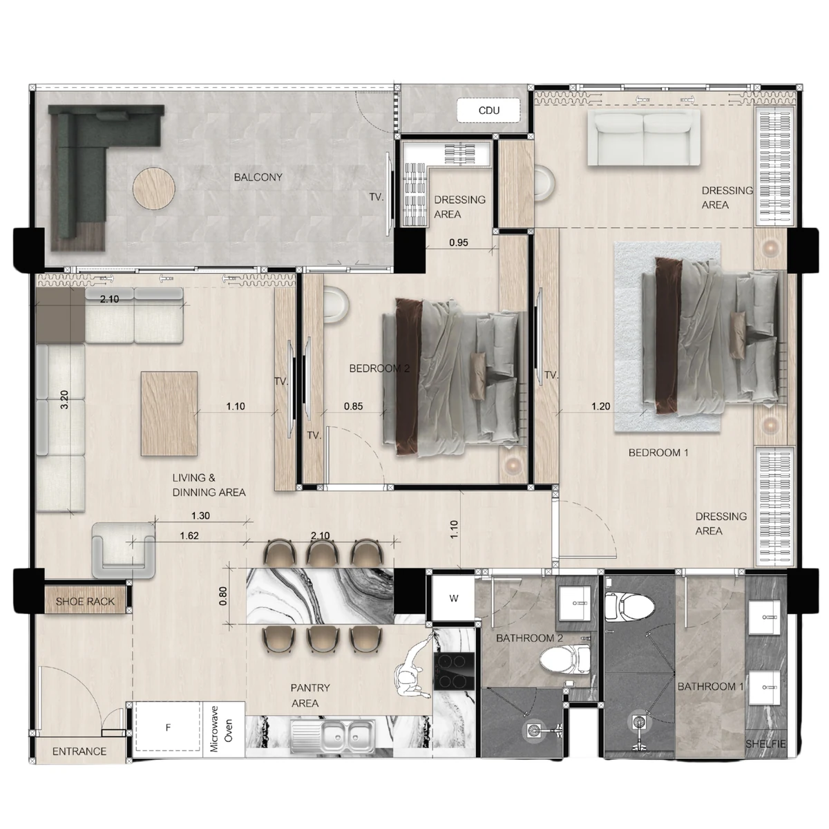 2 bedroom 104 sqm floor plan